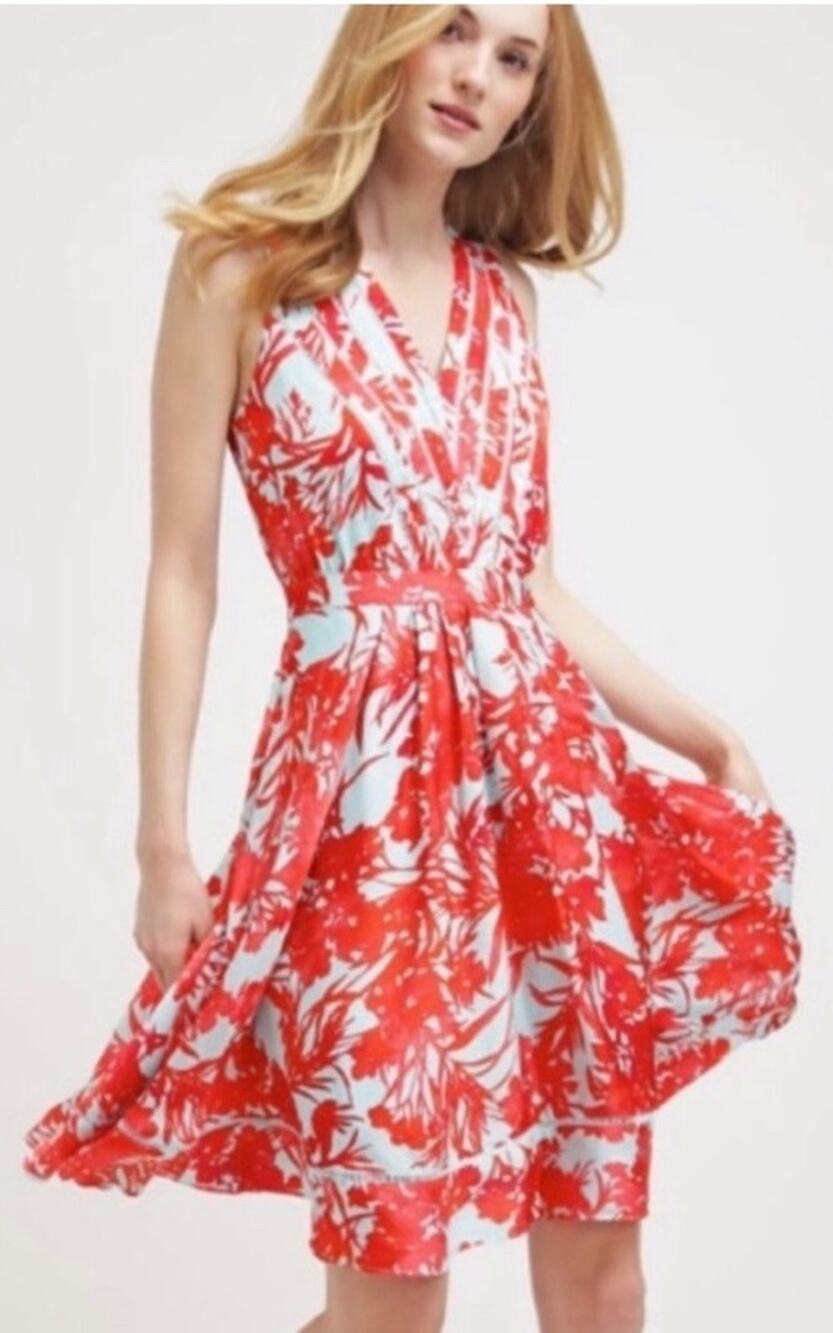 BANANA REPUBLIC FLORAL VEE DRESS IN CANDY TEAL Women Size 12